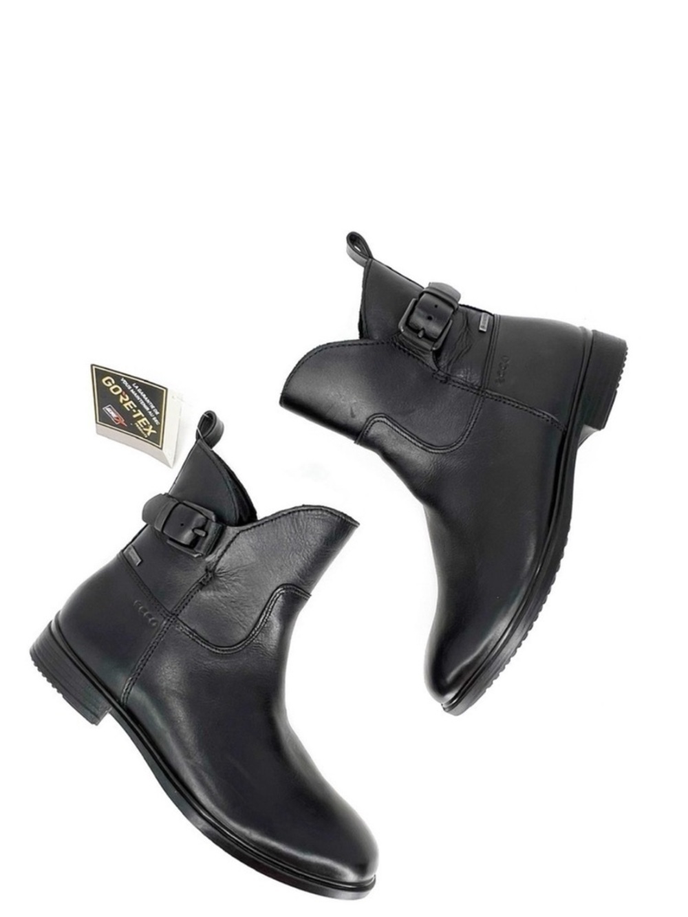 Ecco Gore-Tex Ankle Boots Size 5/36 Black Leather Low Heel Waterproof New NWT
